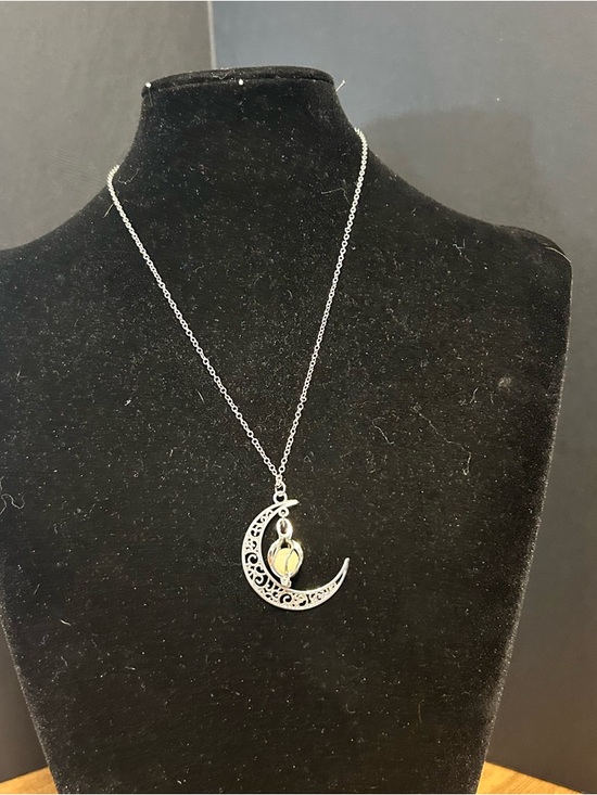 Jewelry - Filigree Crescent Moon Pendant Necklace with Yellow Accent